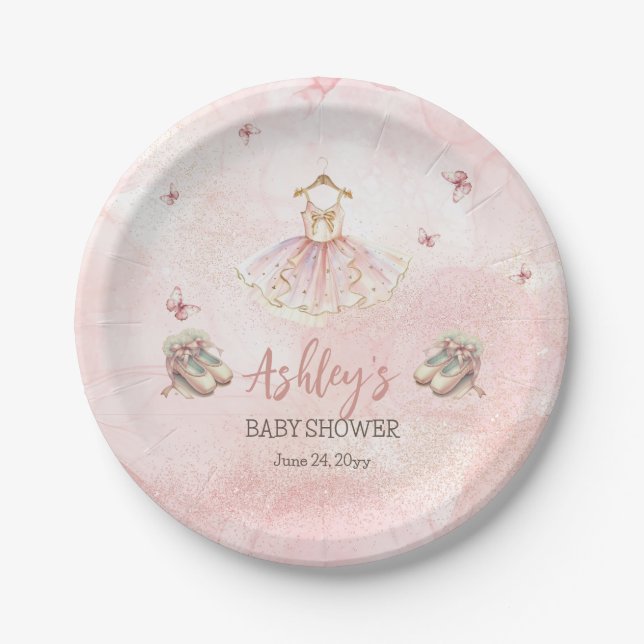 Niedlich Pink Kleine Ballerina Tutu Girl Babydusch Pappteller (Vorderseite)