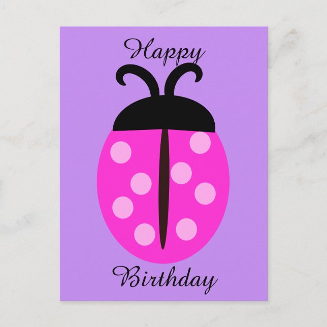 Niedlich Pink Ladybug Geburtstag Postkarte (Vorderseite)