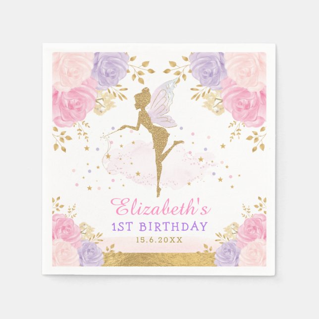 Niedlich Pink Lavender Fairy Baby Dusche 1. Geburt Serviette (Vorderseite)