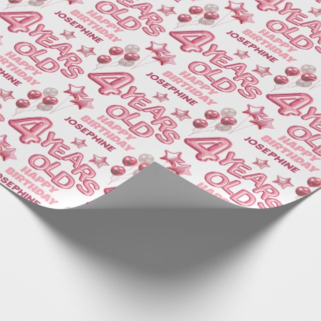 Niedlich Pink Letter Ballon 4. Geburtstag Geschenkpapier (Ecke)