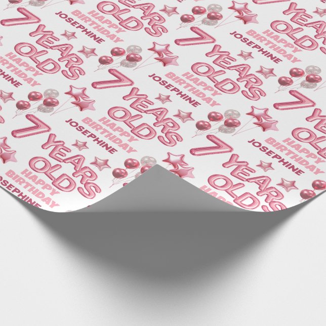 Niedlich Pink Letter Ballon 7. Geburtstag Geschenkpapier (Ecke)