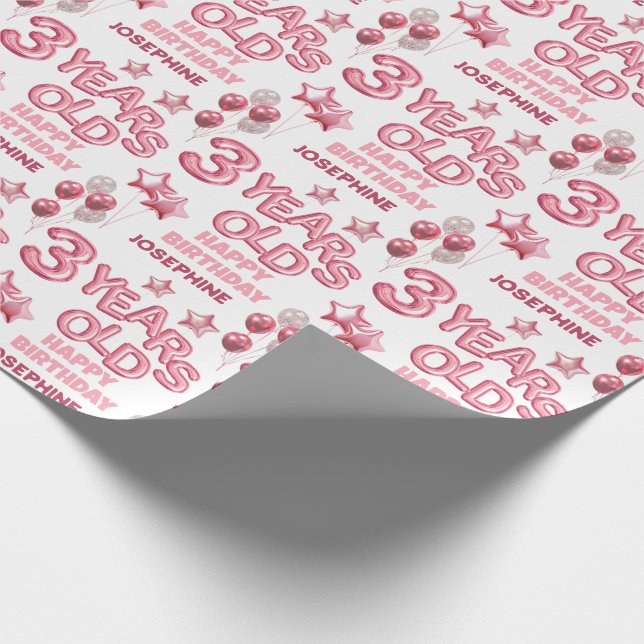 Niedlich Pink Letter Balloon 3. Geburtstag Geschenkpapier (Ecke)