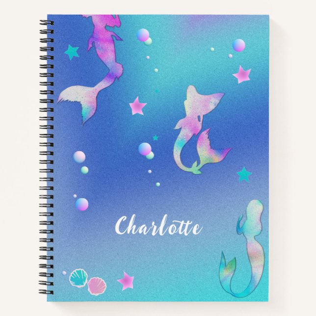 Niedlich Pink Lila Aquamarin Mermaids Girly Sketch Notizbuch (Vorderseite)