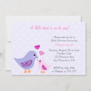 Niedlich Pink & Lila Bird Baby Dusche Einladung