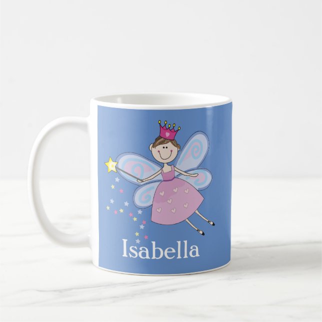 Niedlich Pink Lila Blue Fairy Cartoon Personalisie Kaffeetasse (Links)
