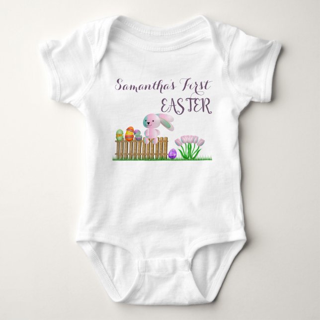 Niedlich Pink Lila Ostern Bunny Baby First Ost Baby Strampler (Vorderseite)