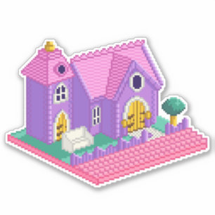 Niedlich Pink Lila Pixel Art 90s Toy Church Girls Aufkleber