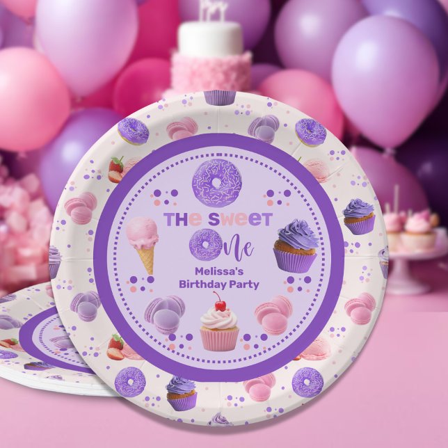 Niedlich Pink Lila Sweet One Girl's Birthday Pappteller (Von Creator hochgeladen)