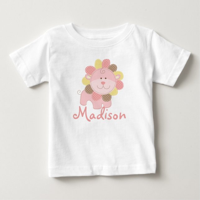 Niedlich Pink Lion Safari Jungle Personalisiert Ge Baby T-shirt (Vorderseite)