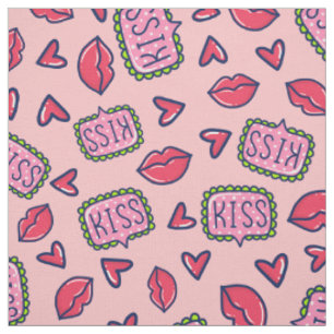 Niedlich Pink Lips Kisses & Hearts Doodle Gemuster Stoff