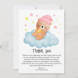 Niedlich Pink Little Bear Baby Dusche Dankeskarte