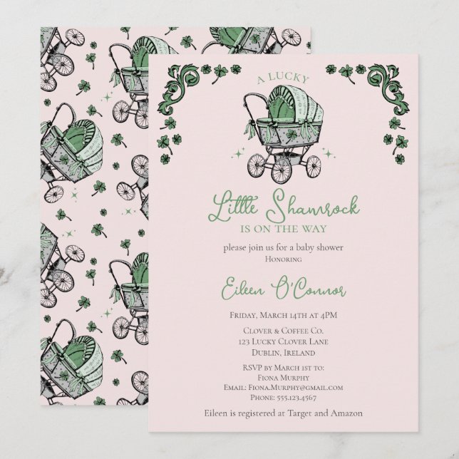 Niedlich Pink Little Kleeblatt St Patricks Baby Du Einladung (Vorne/Hinten)