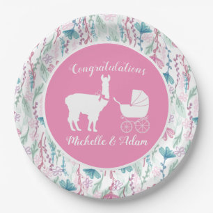 Niedlich Pink Llama Girl Babydusche Pappteller