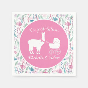 Niedlich Pink Llama Girl Babydusche Serviette