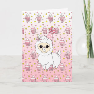 Niedlich Pink Llama Girls Personalisierter Geburts Karte
