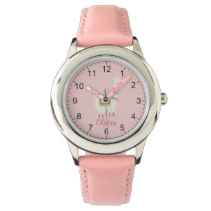 Niedlich Pink Llama Individuelle Name Mädchen Kin Armbanduhr