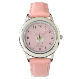 Niedlich Pink Llama Individuelle Name Mädchen Kind Armbanduhr