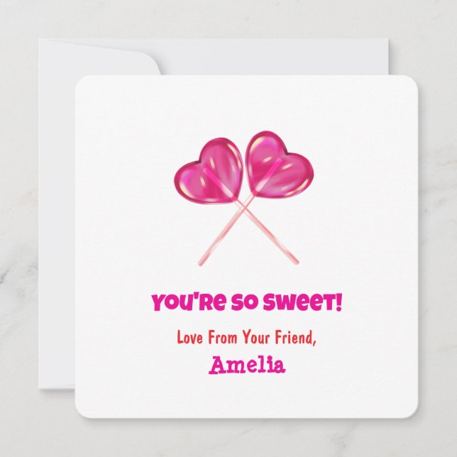Niedlich Pink Lollipops Herzens Valentinstag Begrü Einladung (Vorderseite)