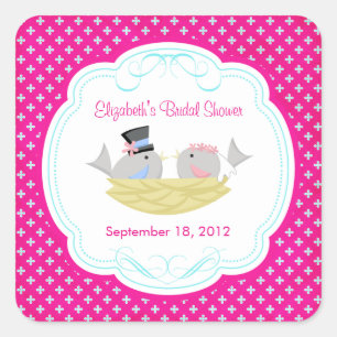 Niedlich Pink Love Birds Brautparty Square Sticker