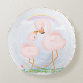 NIEDLICH PINK MAMA UND BABY FLAMINGOS RUNDES KISSEN