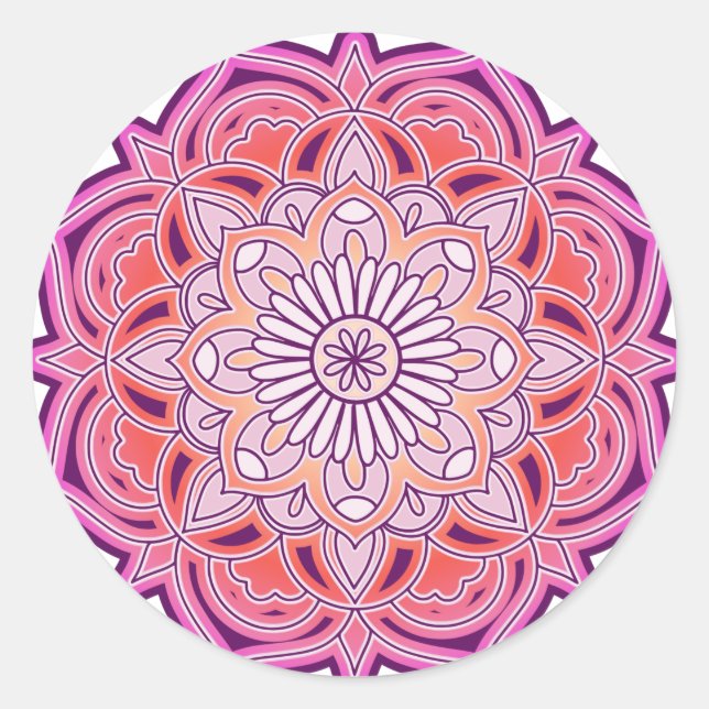 Niedlich Pink Mandala Runder Aufkleber (Vorderseite)
