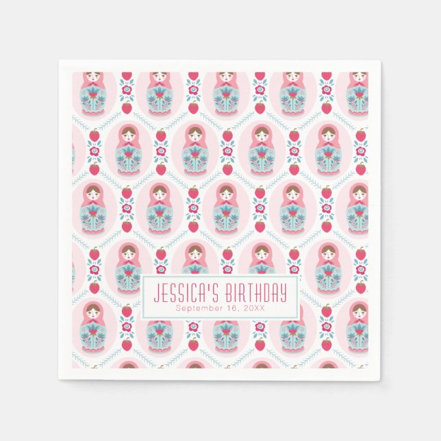Niedlich Pink Matryoshka Nesting Doll Serviette (Vorderseite)
