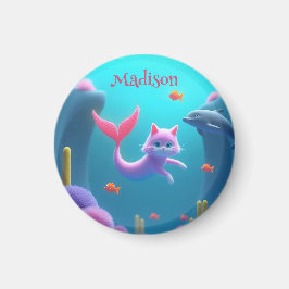 Niedlich Pink Mermaid Kitten Magnet