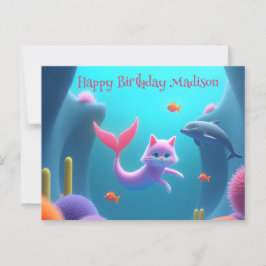 Niedlich Pink Mermaid Kitten Postkarte