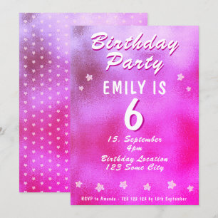 Niedlich Pink Metallic Foil Star Girly Geburtstag Einladung