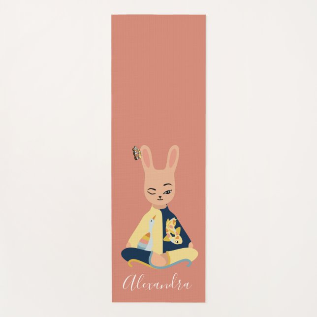Niedlich Pink Mindfulness Bunny Rabbit Yogi Kinder Yogamatte (Vorderseite)