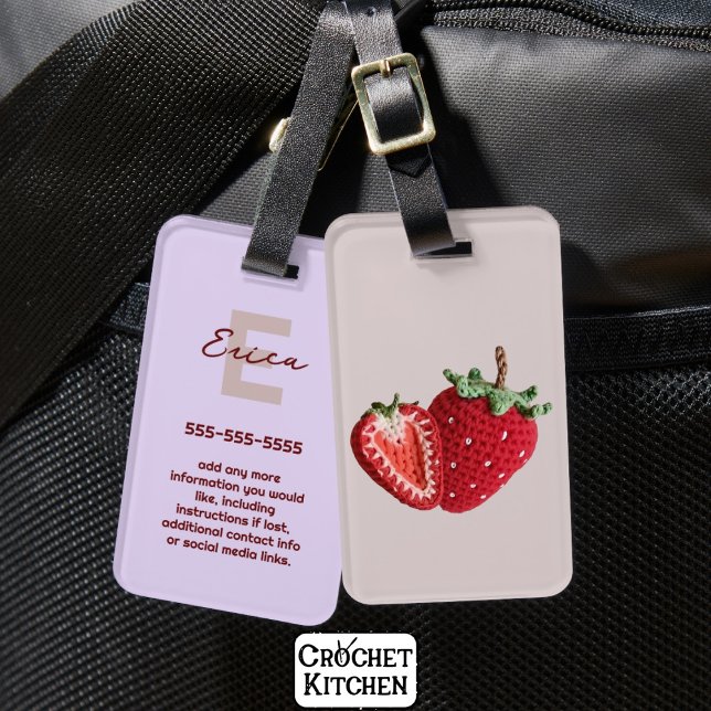 Niedlich Pink Minimal Granny Chic Crochet Strawber Gepäckanhänger (Von Creator hochgeladen)
