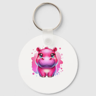 Niedlich Pink Moo Deng Long Sleeve T - Shirt Schlüsselanhänger