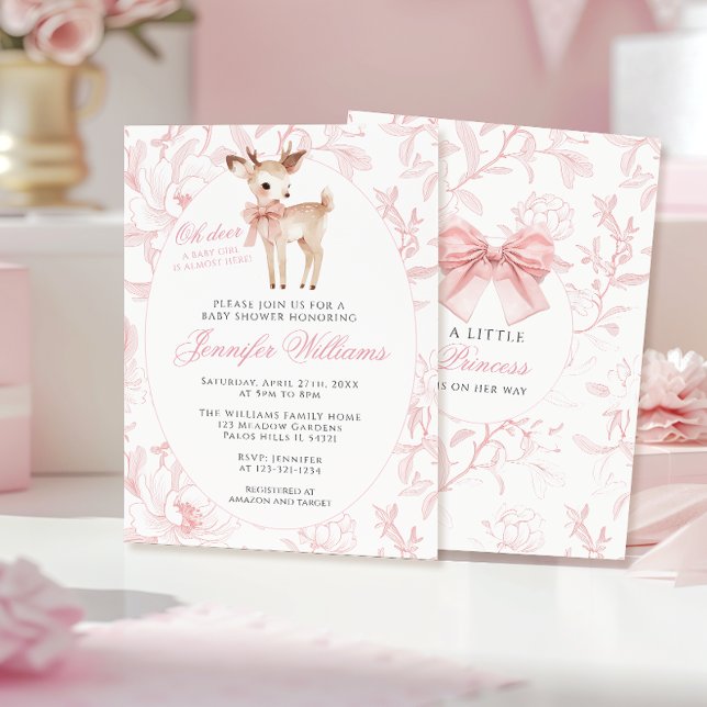 Niedlich Pink Oh Deh mit Bow Floral Baby Girl Dusc Einladung (Von Creator hochgeladen)
