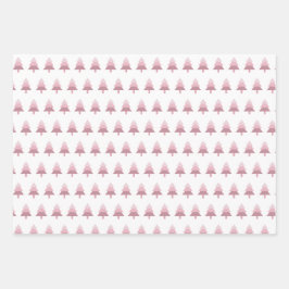 Niedlich Pink Ombre Weihnachtsbaummuster Geschenkpapier Set