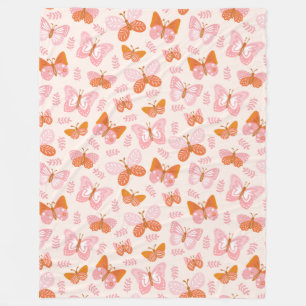 Niedlich Pink Orange Boho Schmetterlingsmuster Fleecedecke