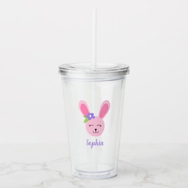 Niedlich Pink Ostersonnige Girl Personalisiert Acryltrinkbecher (Vorderseite)