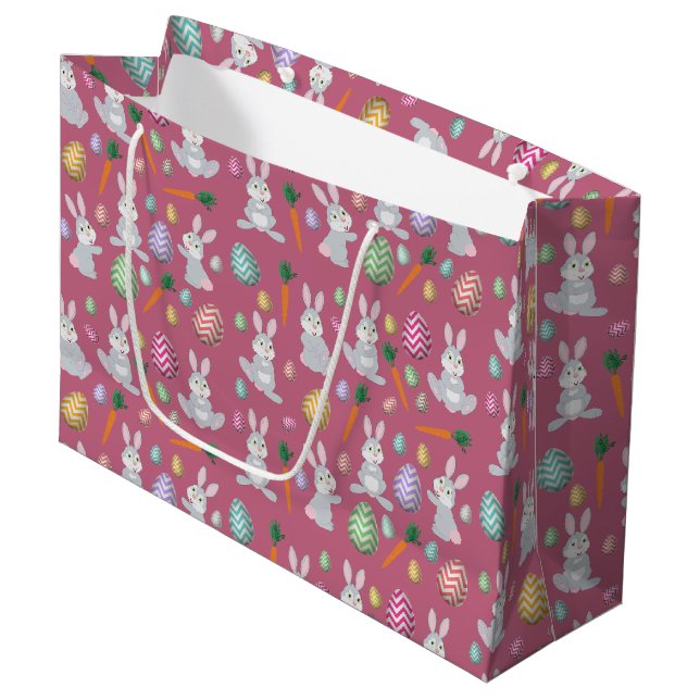 Niedlich Pink Ostersonniges Kaninchenmuster Große Geschenktüte (Vorderseite Schrägansicht)