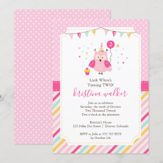 Niedlich Pink Owl Geburtstagsparty Einladung