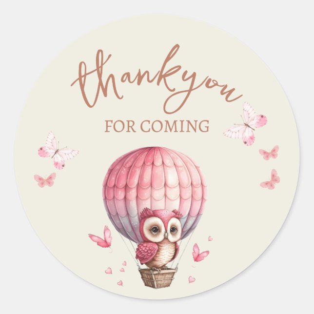 Niedlich Pink Owl Vielen Dank Runder Aufkleber (Vorderseite)