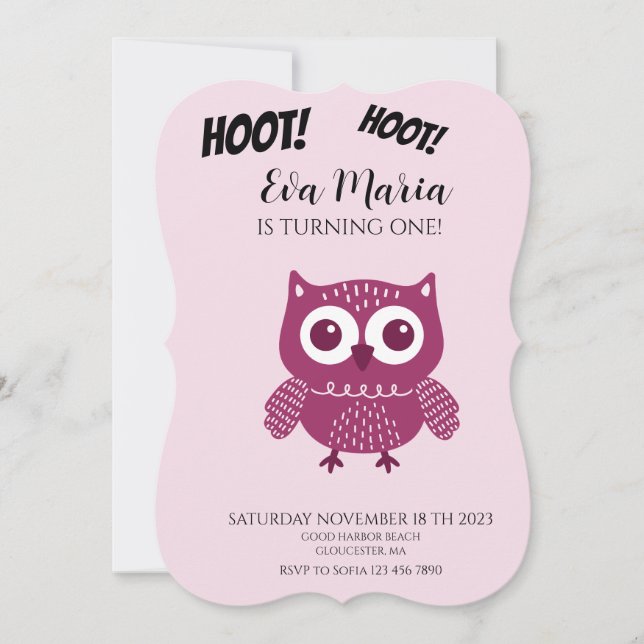 Niedlich Pink Owls Geburtstag Einladung (Vorderseite)