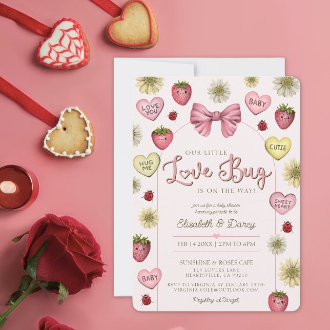 Niedlich Pink Paare Valentinsche Kinderdusche Einladung (valentines day baby shower invitation)