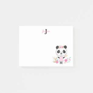 Niedlich Pink-Panda-Girl-Monogramm Post-it Klebezettel