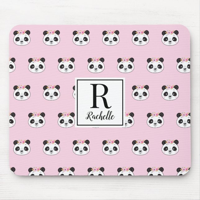 Niedlich Pink Panda Girl Personalisiert Mousepad (Vorne)