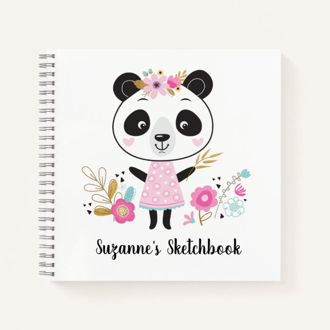 Niedlich Pink Panda Kids Artist Sketchbook Noteboo Notizbuch (Vorderseite)