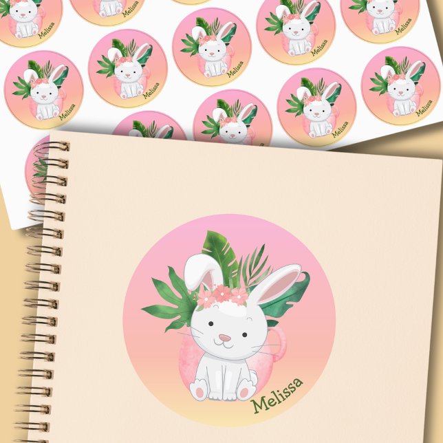 Niedlich Pink Pasta Gradient Blume Bunny Name Etiketten (Von Creator hochgeladen)