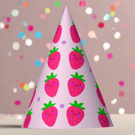 Niedlich Pink Pattern Strawberries Birthday Girl Partyhütchen