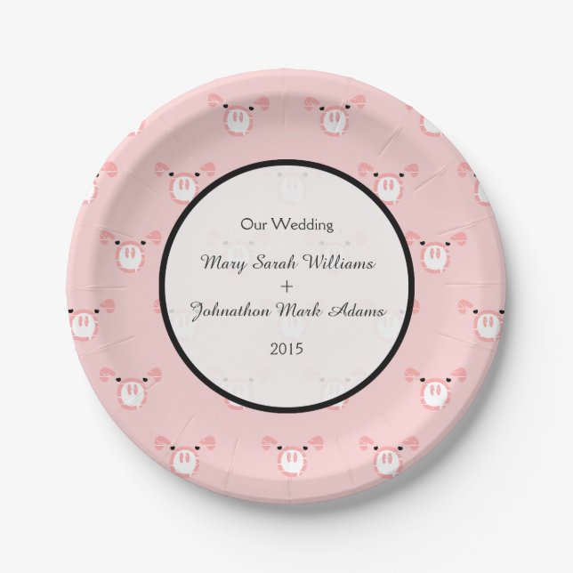 Niedlich Pink Pig Face Pattern Fun Wedding Keepake Pappteller (Vorderseite)