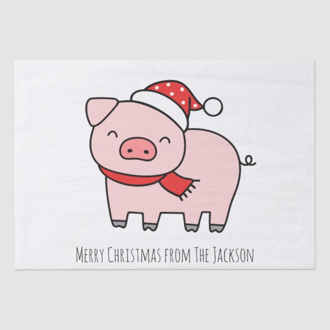 Niedlich Pink Pig Frohe Weihnachten Einfach Minima Seidenpapier (Vorderseite)