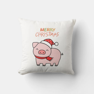 Niedlich Pink Pig Frohe Weihnachten Kissen