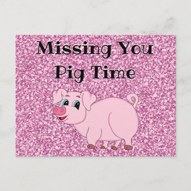 Niedlich Pink Pig Glitzer Postkarte (Vorderseite)